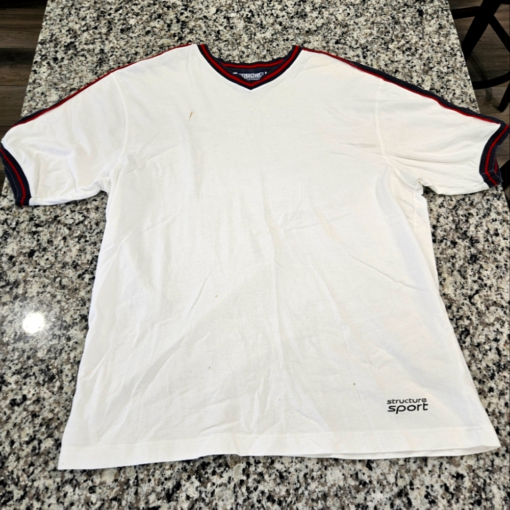 Vintage 90's Structure Sport White Tee with Red and Black Accents
